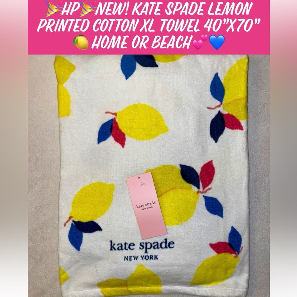 🎉HP🎉New! Kate Spade Lemon Printed Cotton XL Towel 40”x70”🍋 Home or Beach💕